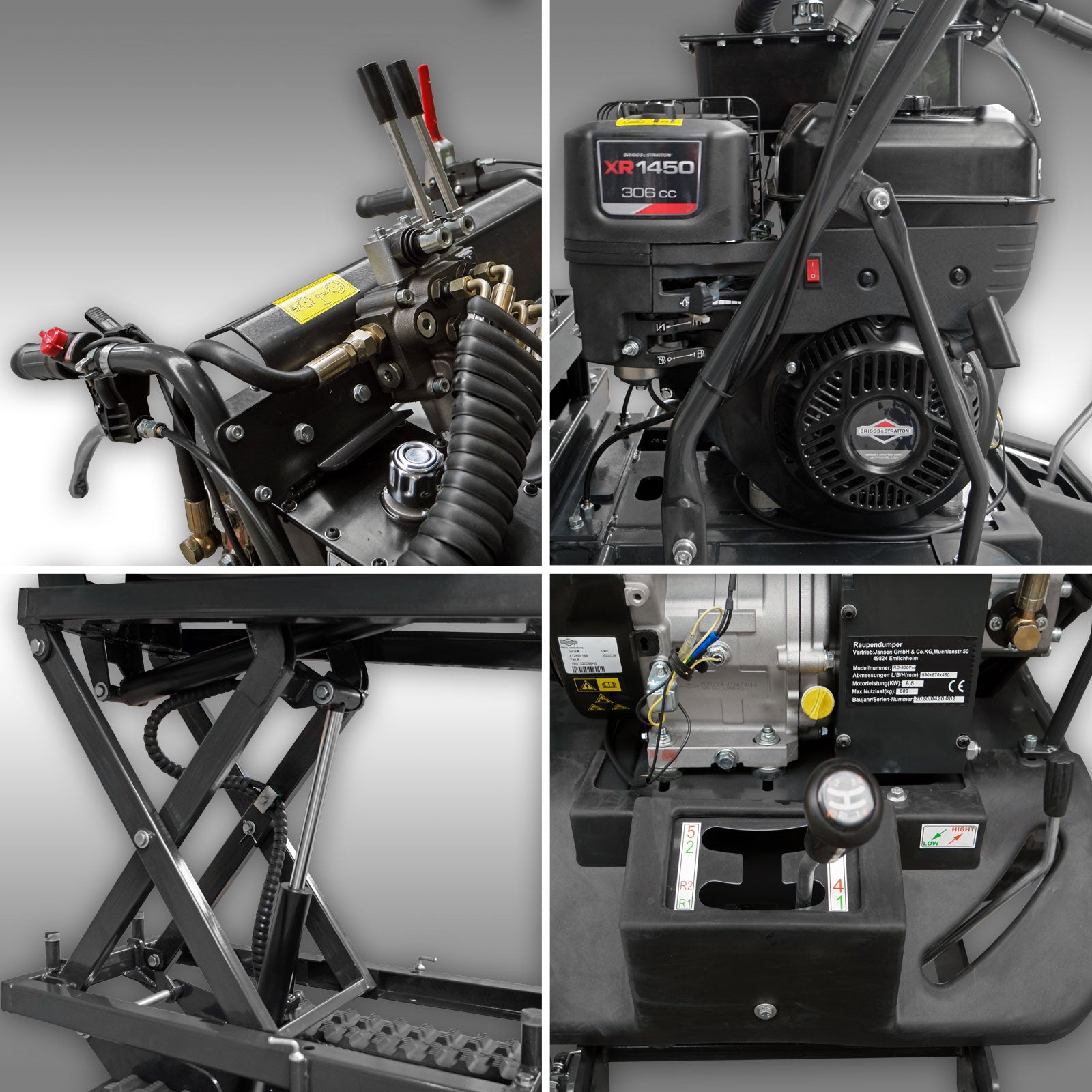 Raupendumper Jansen RD-300pro, hydraulische Mulde mit Hochkippsystem